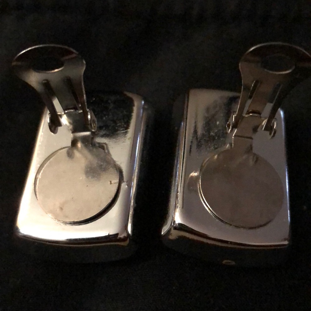 Black Rectangular Gem Clip On Earrings - image 2